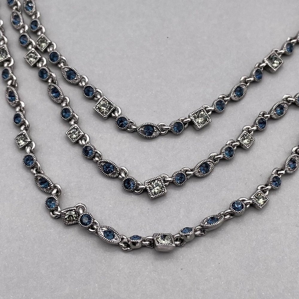Givenchy Blue & Clear Crystal Multi Strand Necklace Silver-Tone 18 to 20 in - Picture 8 of 8